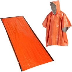 ASUPERMALL Outdoor Notfall-uberlebens-Poncho Wasserdichter Warmereflektierender Thermo-Poncho-Regenmantel Mit Schlafsack Fur Camping-Wander-Abenteuer