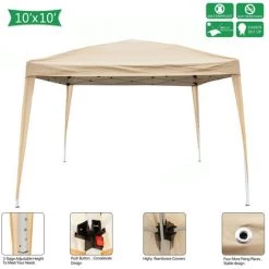 LITZEE 3 X 3m Heimgebrauch Outdoor Camping Wasserdichtes Faltzelt Mit Tragetasche ，Faltpavillon | Gartenzelt | Partyzelt | Metall-Verstrebungen Khaki