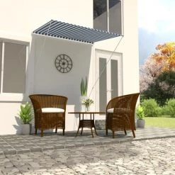 LONGZIMING Einziehbare Markise 150×150 Cm Blau Und Weiß