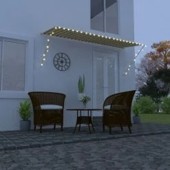 LONGZIMING Einziehbare Markise Mit LED 400×150 Cm Gelb Und Weiß