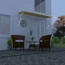 LONGZIMING Einziehbare Markise Mit LED 300×150 Cm Gelb Und Weiß