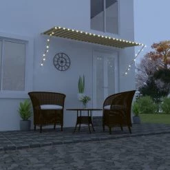 LONGZIMING Einziehbare Markise Mit LED 350×150 Cm Gelb Und Weiß