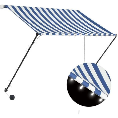 Topdeal Einziehbare Markise Mit LED 150x150 Cm Blau Und Weiß FF145901_DE – Bild 2