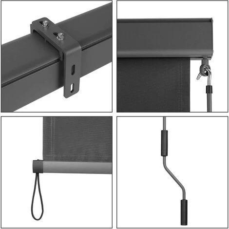 BAMNY Senkrechtmarkise Balkonmarkise Sonnenschutz Mit Handkurbel Und Markisenkassette, UV-beständige Vertikalmarkise, Windschut Und Sichtschutz, Aus Metall Und Polyester, 1,4 X 2,5 M, Grau – Bild 3