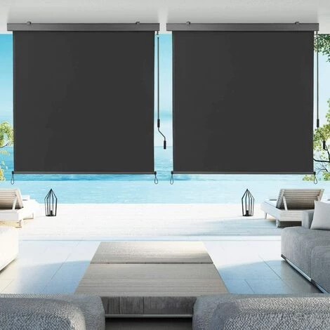 BAMNY Senkrechtmarkise Balkonmarkise Sonnenschutz Mit Handkurbel Und Markisenkassette, UV-beständige Vertikalmarkise, Windschut Und Sichtschutz, Aus Metall Und Polyester, 1,4 X 2,5 M, Grau – Bild 4