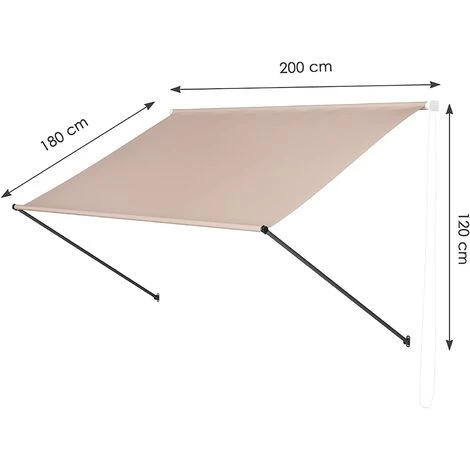 PEDY Manuelle Markise, Balkonmarkise UV- Und Wetterbeständig, Manuell Einziehbare Markise, Höhen- Und Neigbar, Sonnen- Und Regenschutz, Für Gartenterrasse, Khaki , 200x120cm – Bild 2