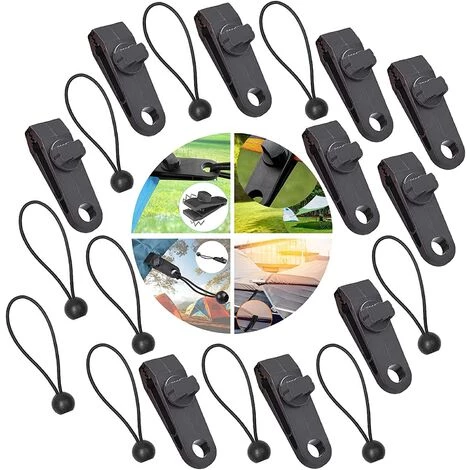 Zeltclips Verschlussclips Wiederverwendbarer Zeltclip Verstellbarer Planenclip Planen-Kunststoffclips Zubehör Camping Garten Bootsabdeckungen 10 Zeltclips Und 10 Befestigte Seile Triomphe 20 Stk