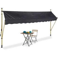 Relaxdays Klemmmarkise, 350 Cm Breit, Höhenverstellbar, Ohne Bohren, UV-beständig, Sonnenschutz Balkon, Anthrazit/gold