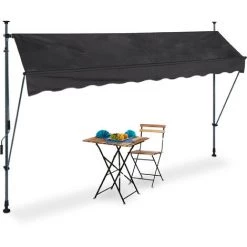 Relaxdays Klemmmarkise, 300 Cm Breit, Höhenverstellbar, Ohne Bohren, UV-beständig, Sonnenschutz Balkon, Anthrazit/grau
