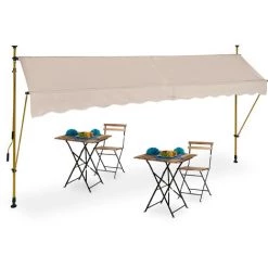 Relaxdays Klemmmarkise, 350 Cm Breit, Höhenverstellbar, Sonnenschutz Balkon Ohne Bohren, UV-beständig, Kurbel, Sand/gold