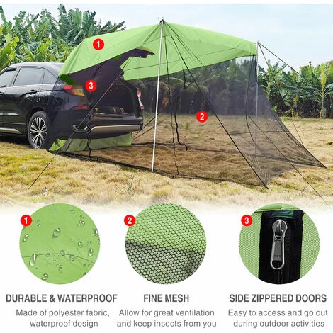 ASUPERMALL Auto Heckverlängerung Sonnenschutz Zelt Fahrzeugkoffer Side Markise Auto Shelter Baldachin Strand Sonnenunterkunft Für Camping Im Freien Wanderfischen – Bild 4