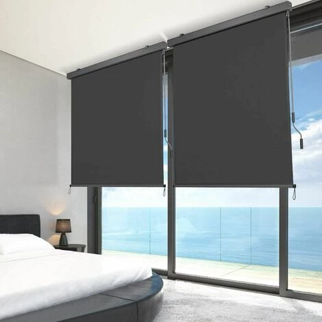 Homfa Senkrechtmarkise Balkonmarkise Sonnenschutz Mit Handkurbel Und Markisenkassette, UV-beständige Vertikalmarkise, Windschut Und Sichtschutz, Aus Metall Und Polyester, 1,4 X 2,5 M, Grau – Bild 2