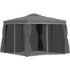 Outsunny Pavillon Für Garten Mit Zwei Dachebenen, Dunkelgrau, 3 X 3 X 2,7 M