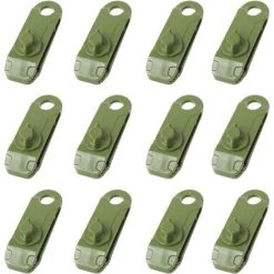 LANGRAY 12 Clips Campingzelt-Planen-Clips, Leichte Zelt-Clips, Zeltplane, Beachwear, Bergsteigen, Armeegrün