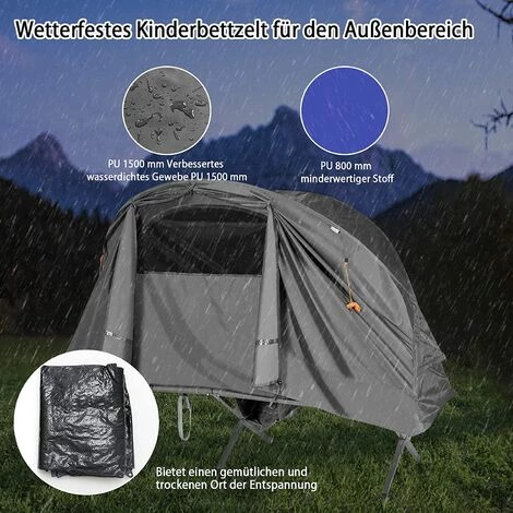COSTWAY 4 In 1 Campingzelt Set Für 1 Personen, Erhoehtes Campingbett Und Zelt, Faltbares Kuppelzelt, Feldbett Mit Aufblasbare Matratze & Tragetasche & Wasserdichter Abdeckung Grau – Bild 3