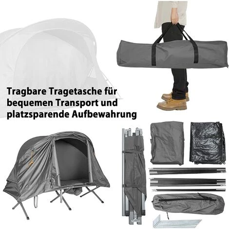 COSTWAY 4 In 1 Campingzelt Set Für 1 Personen, Erhoehtes Campingbett Und Zelt, Faltbares Kuppelzelt, Feldbett Mit Aufblasbare Matratze & Tragetasche & Wasserdichter Abdeckung Grau – Bild 4