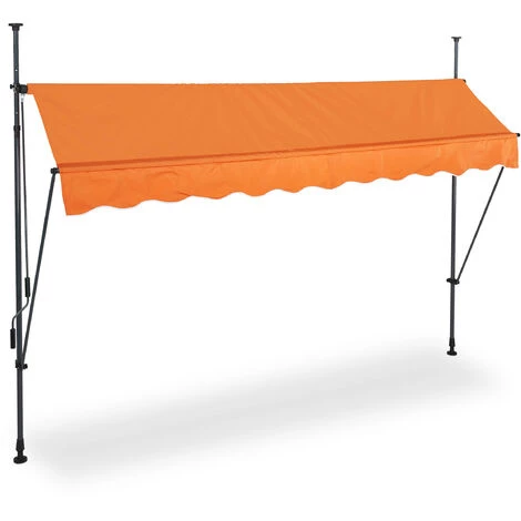Relaxdays Klemmmarkise, 300cm Breit, Höhenverstellbar, Sonnenschutzmarkise Balkon Ohne Bohren, UV-beständig, Orange/grau – Bild 2