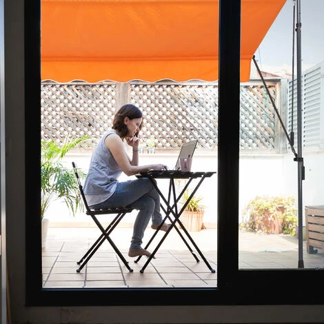 Relaxdays Klemmmarkise, 300cm Breit, Höhenverstellbar, Sonnenschutzmarkise Balkon Ohne Bohren, UV-beständig, Orange/grau – Bild 4