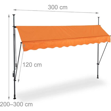 Relaxdays Klemmmarkise, 300cm Breit, Höhenverstellbar, Sonnenschutzmarkise Balkon Ohne Bohren, UV-beständig, Orange/grau – Bild 5