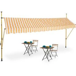 Relaxdays Klemmmarkise, 400 Cm Breit, Höhenverstellbar, Ohne Bohren, UV-beständig, Sonnenschutz Für Balkon, Weiß-orange