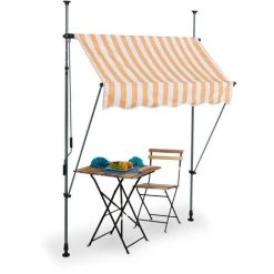 Relaxdays Klemmmarkise, 150 Cm Breit, Höhenverstellbar, Ohne Bohren, UV-beständig, Sonnenschutz Für Balkon, Weiß-orange