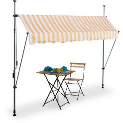 Relaxdays Klemmmarkise, 250 Cm Breit, Höhenverstellbar, Ohne Bohren, UV-beständig, Sonnenschutz Für Balkon, Weiß-orange