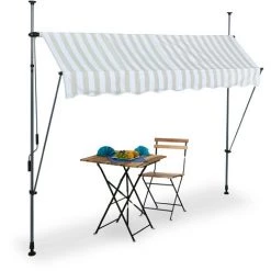 Relaxdays Klemmmarkise, 250 Cm Breit, Höhenverstellbar, Ohne Bohren, UV-beständig, Sonnenschutz Balkon, Weiß-grau