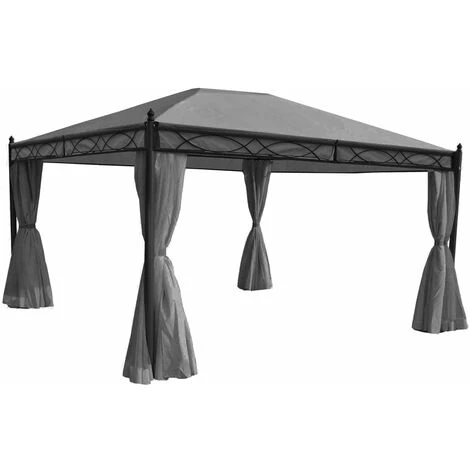 HHG 4er-Set Seitenwand Für Pergola Calpe, Ersatzseitenwand Pavillon 4x3m, Polyester ~ Grau – Bild 3