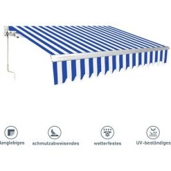 SWANEW Markise Sonnenmarkise Gelenkarmmarkise Balkonmarkise Sonnenschutz Klemmmarkise UV-beständig Fenster Balkone Garten Wasserdicht UV-Schutz Blau 350x300cm