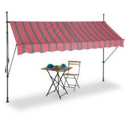 Relaxdays Klemmmarkise, 300 Cm Breit, Höhenverstellbar, Ohne Bohren, UV-beständig, Sonnenschutz Für Den Balkon, Grau-rot