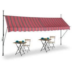 Relaxdays Klemmmarkise, 400 Cm Breit, Höhenverstellbar, Ohne Bohren, UV-beständig, Sonnenschutz Für Den Balkon, Grau-rot