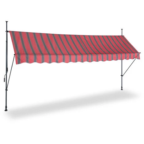 Relaxdays Klemmmarkise, 400 Cm Breit, Höhenverstellbar, Ohne Bohren, UV-beständig, Sonnenschutz Für Den Balkon, Grau-rot – Bild 2
