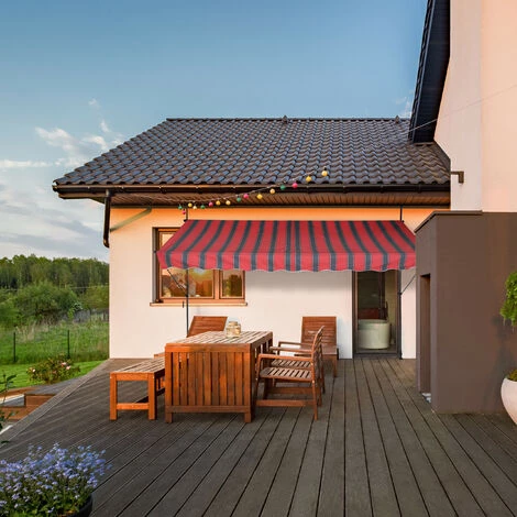 Relaxdays Klemmmarkise, 400 Cm Breit, Höhenverstellbar, Ohne Bohren, UV-beständig, Sonnenschutz Für Den Balkon, Grau-rot – Bild 3