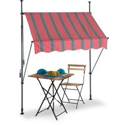 Relaxdays Klemmmarkise, 150 Cm Breit, Höhenverstellbar, Ohne Bohren, UV-beständig, Sonnenschutz Für Den Balkon, Grau-rot