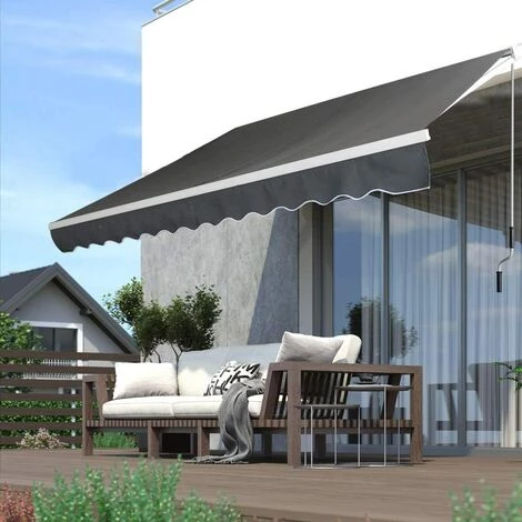 UISEBRT Markise Balkon 250cm Breit - Aluminium Gelenkarmmarkise Balkonmarkise Sonnenschutz Manuelle Klemmarmmarkise Mit Handkurbel Sonnenmarkise Wasserdicht, Dunkelgrau (250x200cm) – Bild 5