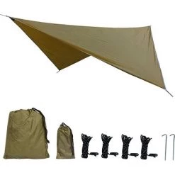 GESCHENKE Plane Regenschutz Wasserdicht Zeltüberdachung Wanderunterstand Tragbarer Strandschirm Überdachung Anti-UV Für Outdoor Camping Trekking (Hellbraun)