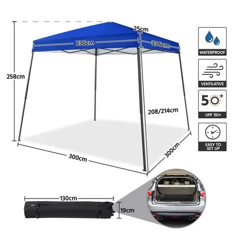 Yaheetech Pavillon Wasserdicht Deckfläche 3x3 M, Pop-Up Faltpavillon Gartenzelt Mit 4 Sandsäcken Und Tragetasche Auf Rädern, Geeignet Für Camping, Hochzeiten Im Freien, Gartenpartys, Blau – Bild 2