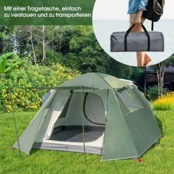 COSTWAY 4 Personen Campingzelt Mit Vordach, Doppelschicht Und Fenster, Kuppelzelt Winddicht, Camping Tent Wurfzelt Für Wandern, Im Freien