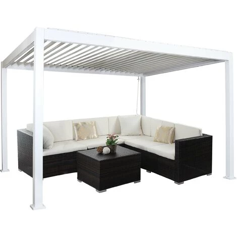 Pergola HHG-936, Garten Lamellen-Pavillon, 11cm-Alu-Gestell 4x3m ~ Weiß – Bild 2