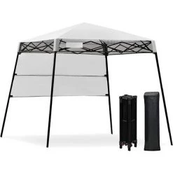 GOPLUS 1,8m X 1,8 M Faltpavillon, Pop-Up-Pavillon Mit Seitenwand & Tragetasche Für Sonnenschutz, Winddichtes & Wetterbestaendiges Partyzelt Für Camping, Terrasse, Strand & Garten (Weiss)