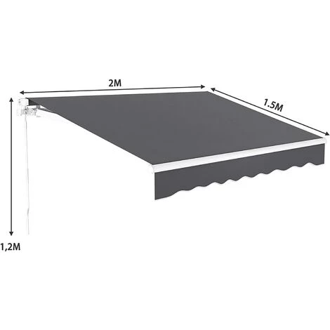 Dripex Markise 200 X 150 Cm Manuelle Gelenkarmmarkise Wasserdicht Und Sonnenschutz, Terrassenmarkise Größen Wählbar – Bild 3