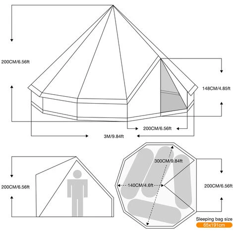 INSMA Camping Familienzelt Trekkingzelt Wasserdichte Trekking Zelt Hauszelt 300*300*200cm – Bild 5