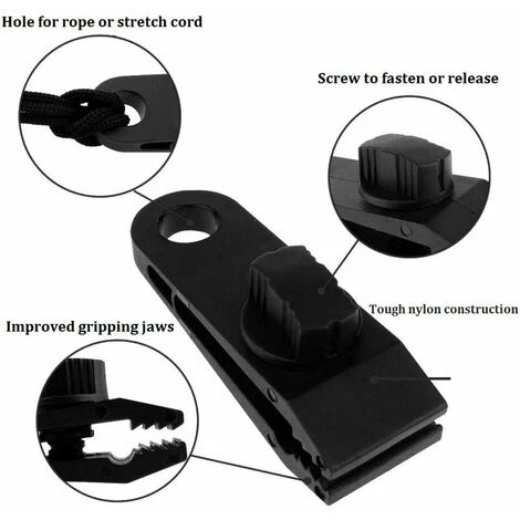 THSINDE Planenklammern, Zeltklammern, Kunststoffklammern, 20 Zeltplanenklammern Aus Kunststoff, Zeltklammern Für Camping-Überdachungsklammern, Schwarze Planenklammern, Outdoor-Sonnenschutz – Bild 3