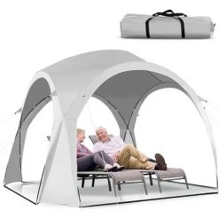 COSTWAY Partyzelt Pavillon 327x327x270cm Weiss, Gartenzelt Gartenpavillon Strandzelt UPF50+ Sonnenschutz, Terrassenzelt Für 6-8 Personen Camping Strand