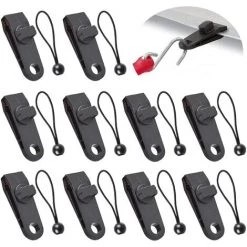 LANGRAY 20 Stk Multifunktion Zeltplane Clips Tarpaulin Screw Clips Krokodil Mund Clip Set Leicht Hochfest, Für Camping, Bootsabdeckungen, Markisen, Werbebanner—Schwarz, 10 Zelt Clips+10 Gebundene Seile