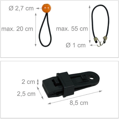RELAXDAYS 48 Tlg. Planenspanner Set, Expander Kugel & Haken, Zeltklammern, Für Abdeckplanen, Zelt & Markisen, Camping, Schwarz – Bild 5