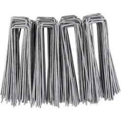 READCLY 100 Stück U-förmige Verzinkte Gartenpfähle, Ideal Für Die Gartenarbeit, Mulchtücher, Zäune Und Netze, Mehrzweck-Bodenanker, 150 * 25 Mm, Ø 3 Mm