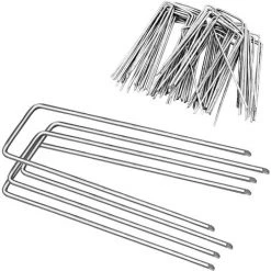 READCLY 50 Stück U-förmige Gartenheringe Aus Verzinktem Stahl, Mehrzweck-Gartenheringe, Befestigungsheringe, Zeltheringe, Camping – 150 Mm Lang, 4 Mm Breit, Ø 3 Mm