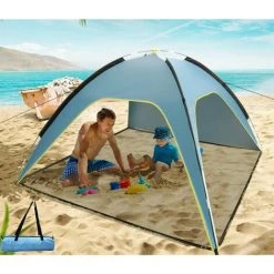 LITZEE Strandmuschel, UV Schutz 50+ Strandzelt Mit Abnehmbarem Boden, 4 Personen XXL Beach Zelt Für Strand, Garten, Camping Und Picknicknd