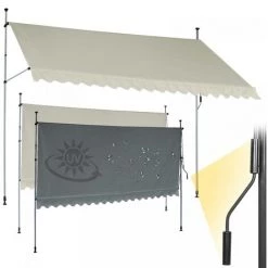 Jago® Klemmmarkise - 300 X 80cm, Höhenverstellbar, Kurbel, Wasserabweisend, UV-Schutz, Balkon, Terrasse, Sonnenschutz, Beige - Balkonmarkise, Sonnenmarkise, Terrassenmarkise, Markise